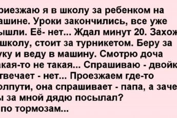 Дочке 9 лет, школа в 7 км от дома. — Папа, а зачем ты за мной дядю посылал? Я по тормозам, останавливаюсь на обочине, прошу подробности